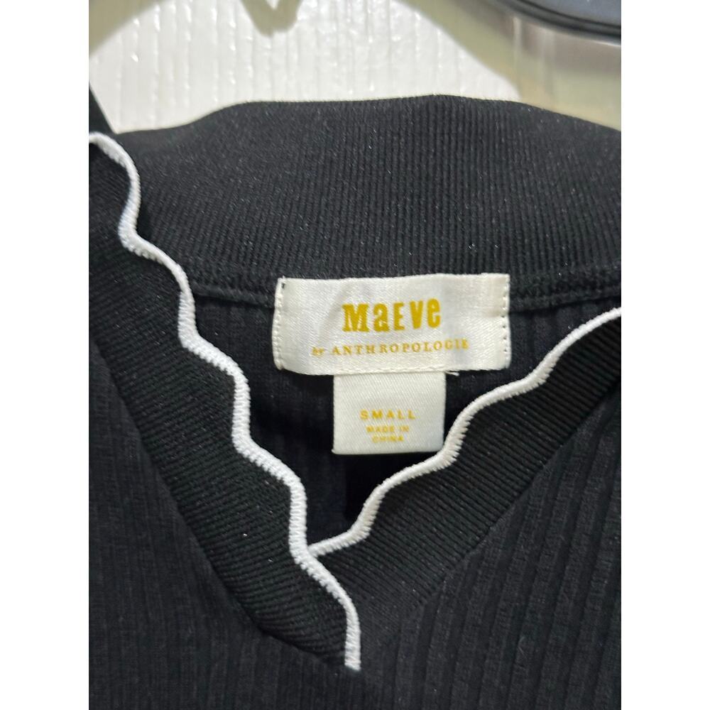 Maeve by Anthropologie Women's Black Scalloped Polo Shirt Size Small - Picture 11 of 14